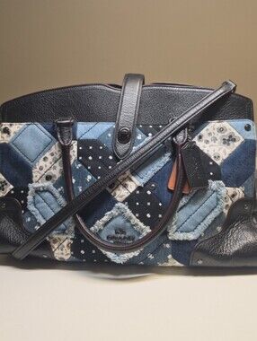 COACH Patchwork Denim Leather Satchel Handbag